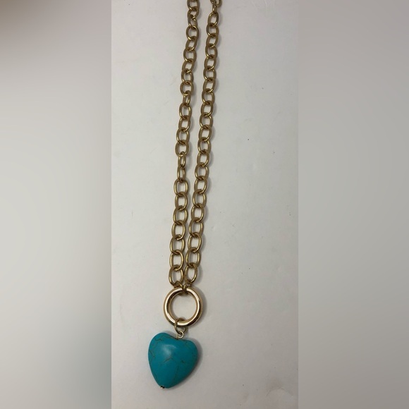 Jewelry - Heart Gold Tone Necklace Turquoise color heart Adjustable Chain
